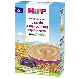 HIPP каша молочна 5 ЗЛАКІВ з чорносливом 250г 6+