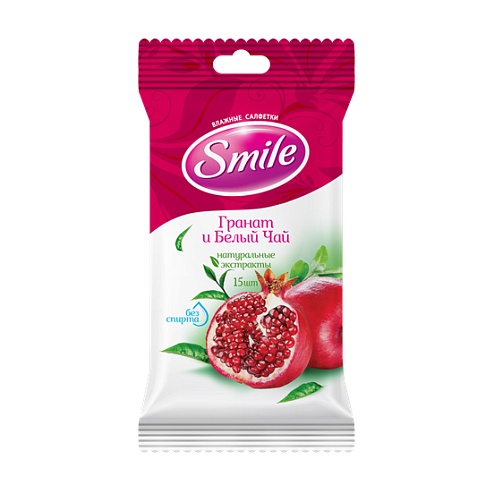 СЕРВЕТКИ вологі SMІLE гранат-білий чай 15