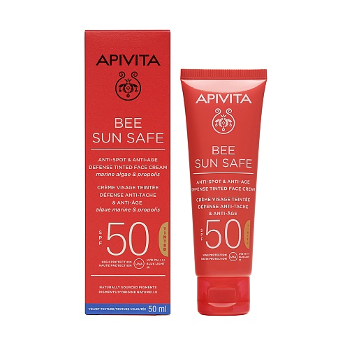 APIVITA BEE SUN SAFE крем для обличчя проти пігм. плям, захист від старіння з відтінком SPF50 50мл