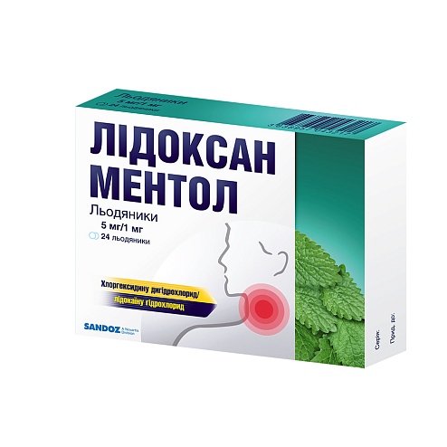 ЛІДОКСАН МЕНТОЛ льодяники 5мг/1мг 24 (12х2)