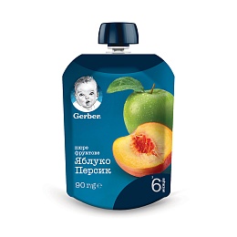 GERBER пюре яблуко та персик 90г пауч