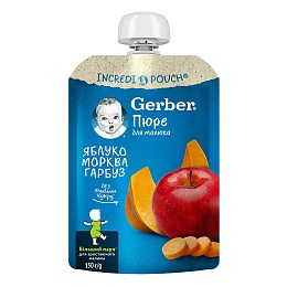 GERBER пюре яблуко, морква, гарбуз 150г пауч
