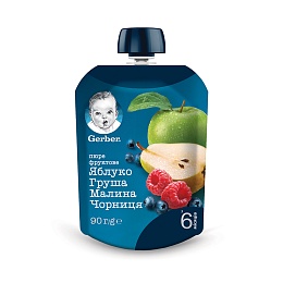 GERBER пюре яблуко,груша,малина,чорниця 90г пауч