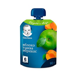 GERBER пюре яблуко, гарбуз, абрикос 90г пауч