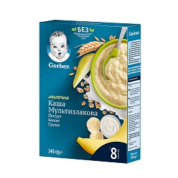 GERBER каша молочна мультизлакова йогурт,банан,груша 240г 8+