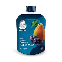 GERBER пюре груша та чорнослив 90г пауч