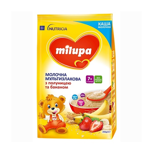 MILUPA каша молочна мультизлакова 210г полуниця, банан