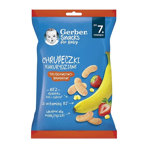 GERBER снеки кукурудзяні з полуницею та бананом 28г 7+