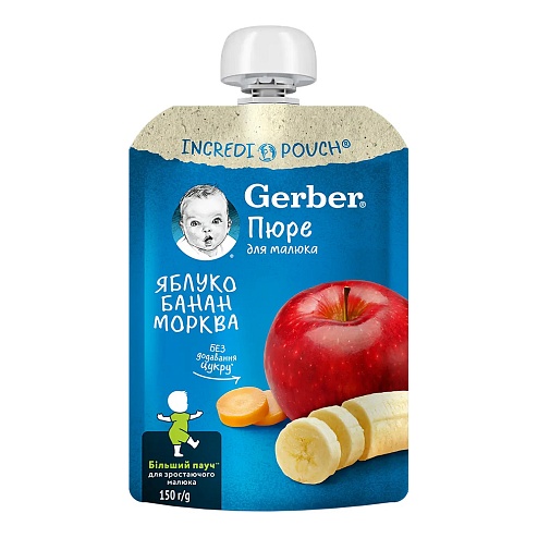 GERBER пюре яблуко, банан, морква 150г пауч