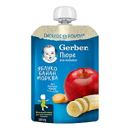 GERBER пюре яблуко, банан, морква 150г пауч