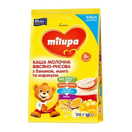 MILUPA каша молочна вівсяно-рисова 210г банан, манго , маракуя