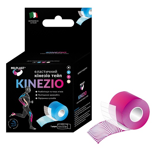 ЛЕЙКОПЛАСТИР MILPLAST Кінезіо тейп 5смх5м рожевий