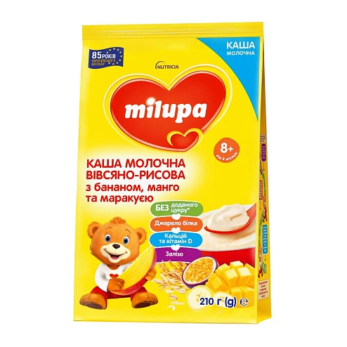MILUPA каша молочна вівсяно-рисова 210г банан, манго , маракуя