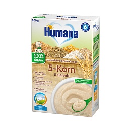 HUMANA каша безмолочна 5 злаків 200г 6+